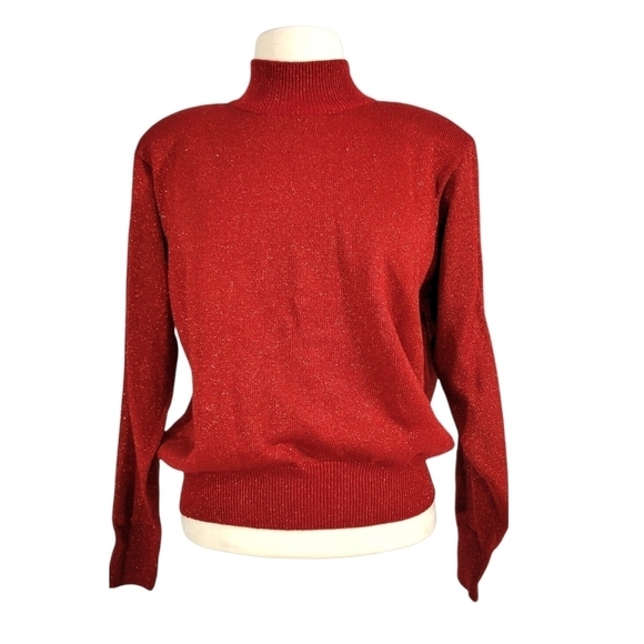 Milano Red Sparkly Red Mock Neck Blouson Sweater - Picture 1 of 6